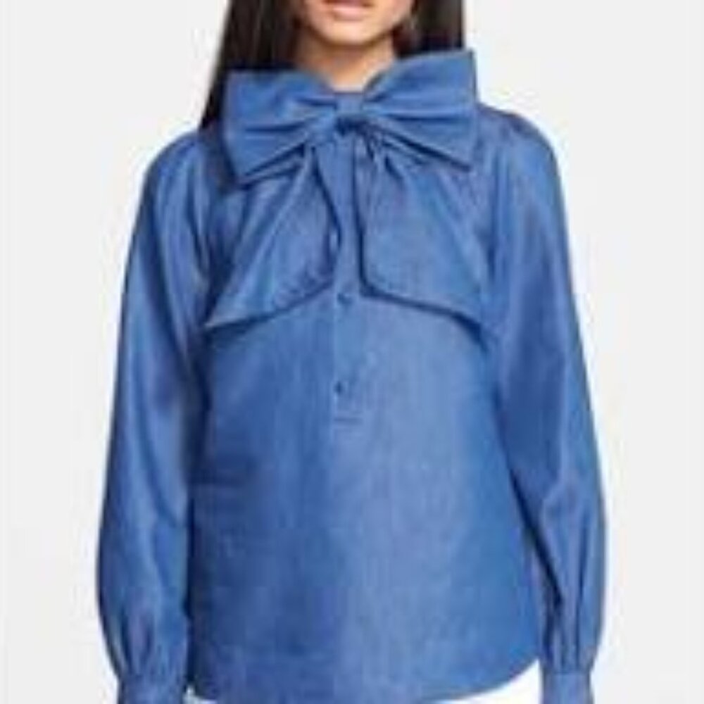 Kate Spade Denim Chambray Bow Button Down Blouse Size 4